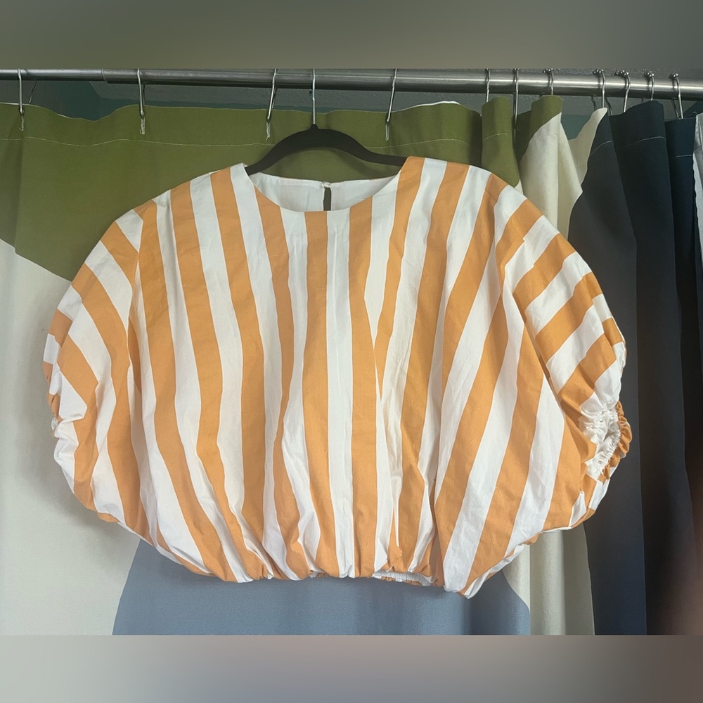 English Factory Mustard and White Striped Bubble Top - Anthropologie NWT